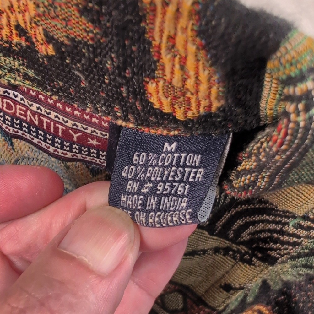 New Identity Vintage Tapestry Jacket Safari Lion Zebra Green Cotton Blend Medium - Picture 9 of 14